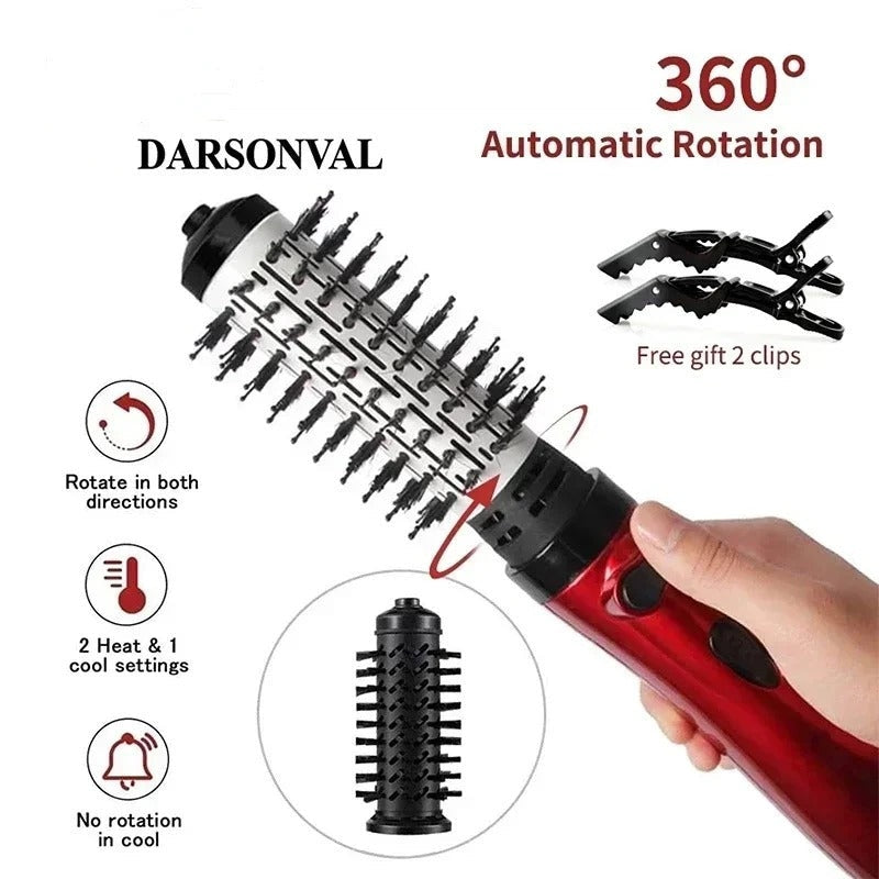 3 in 1 Straightener Hot Air Brush with Rotating Function, Negative Ion Technology, and Detachable Brush Heads