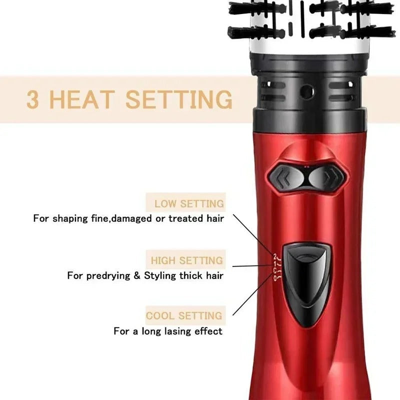 3 in 1 Straightener Hot Air Brush with Rotating Function, Negative Ion Technology, and Detachable Brush Heads