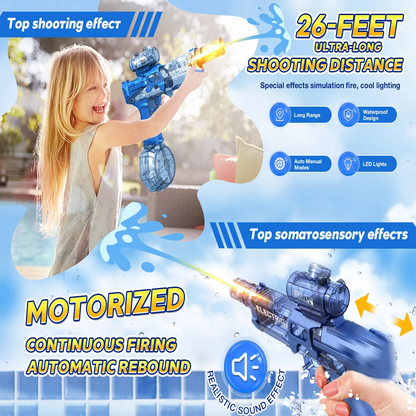 Rechargeable Electric Water Gun with Light & Sound for Ages 8+ - 26FT Range, Large Capacity