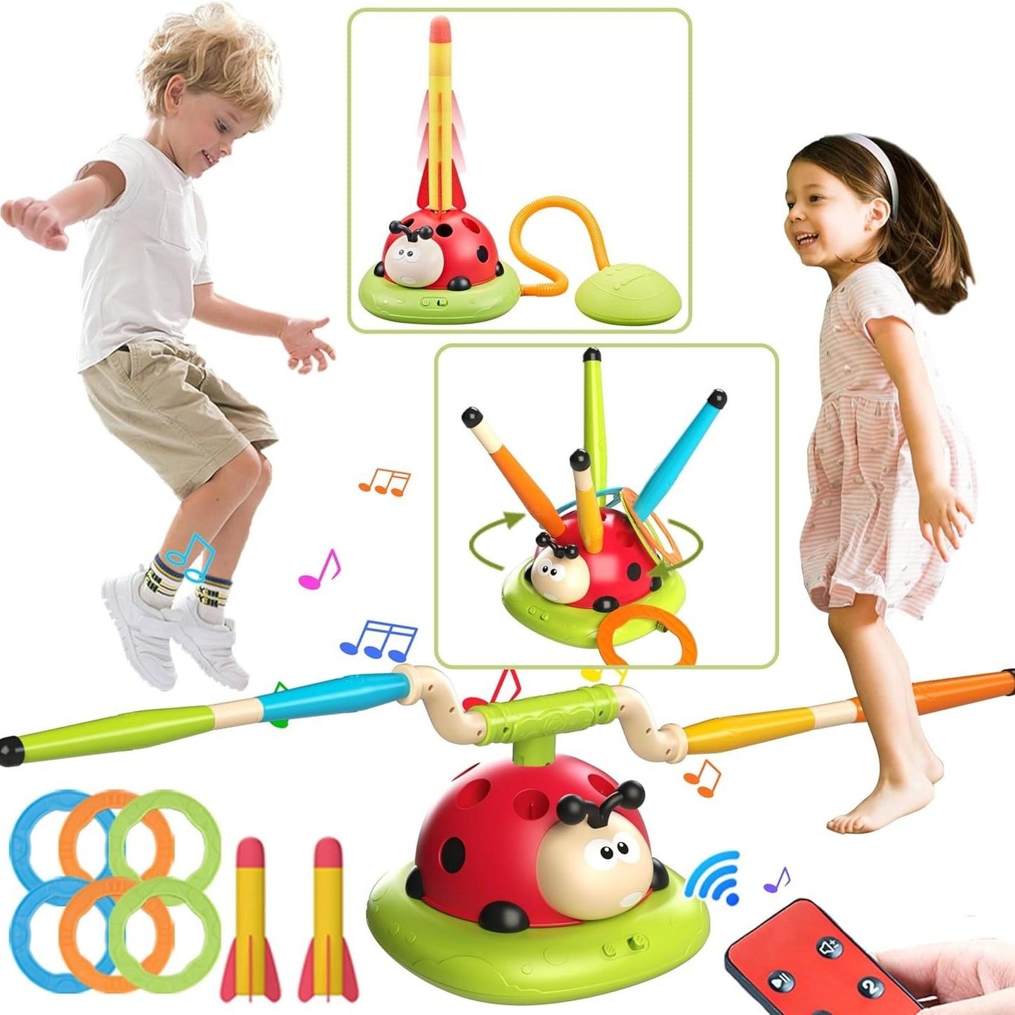 3-in-1 Active Play Toy – Jump, Ring Toss & Rocket Launch with Musical & Remote-Controlled, Easy to Assemble, Safe for Ages 3+