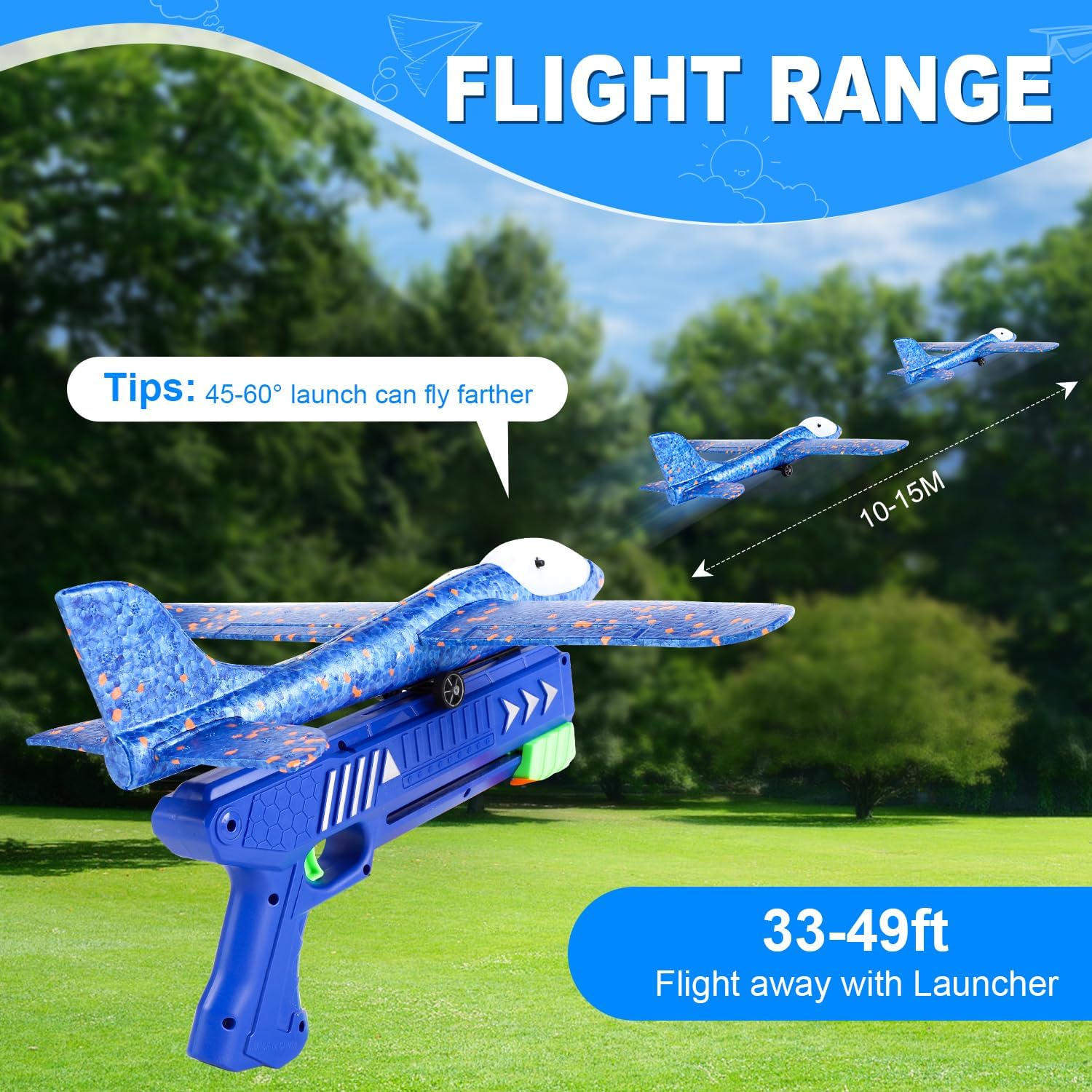3 Pack Airplane Launcher Toys, Foam Planes, Fly Up to 15m, Safe for Ages 3+