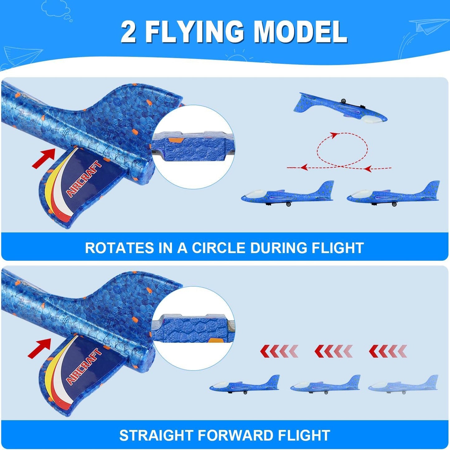 3 Pack Airplane Launcher Toys, Foam Planes, Fly Up to 15m, Safe for Ages 3+
