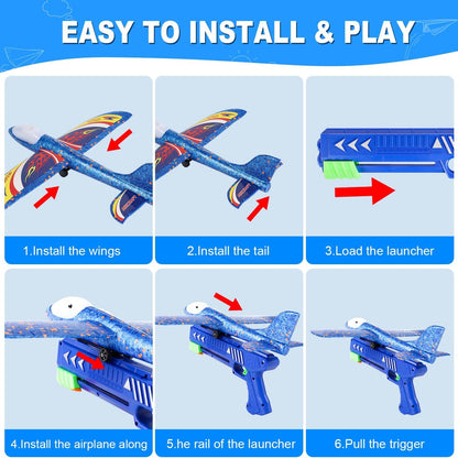 3 Pack Airplane Launcher Toys, Foam Planes, Fly Up to 15m, Safe for Ages 3+