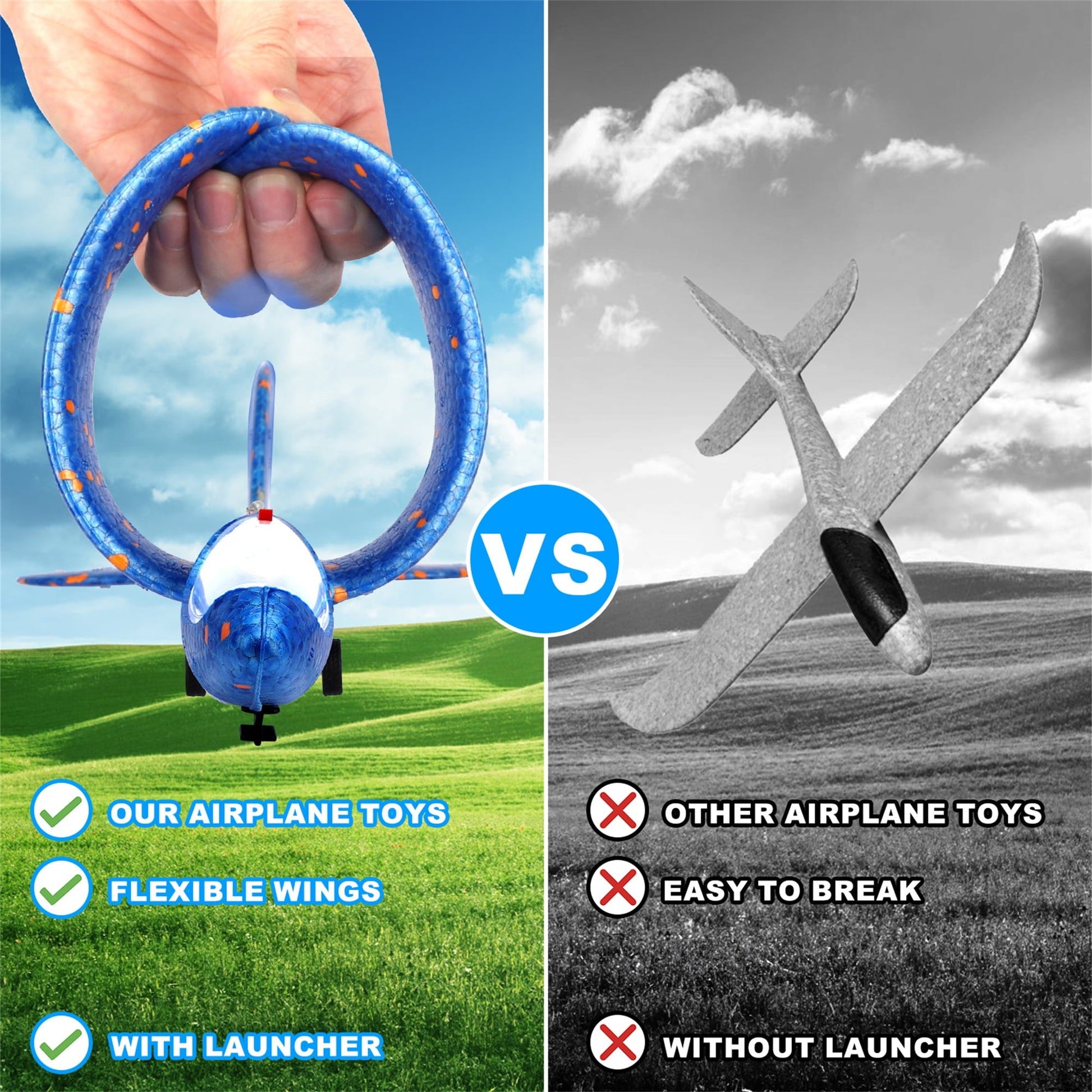 3 Pack Airplane Launcher Toys, Foam Planes, Fly Up to 15m, Safe for Ages 3+