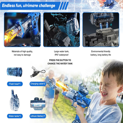 Rechargeable Electric Water Gun with Light & Sound for Ages 8+ - 26FT Range, Large Capacity