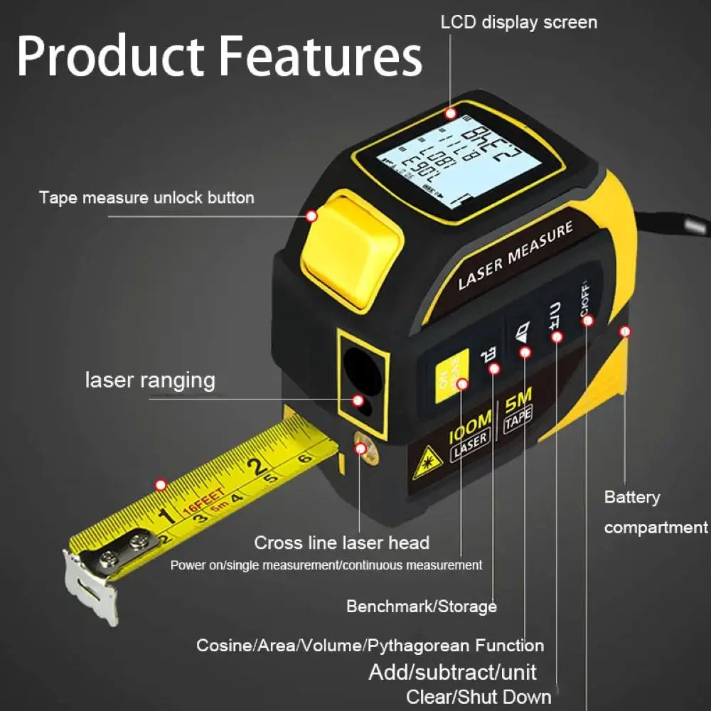 5-in-1 Digital Bluetooth Laser Tape Measure – Smart Electronic Measuring Tool with App Sync