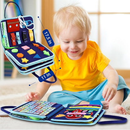 8-in-1 DIY Montessori Busy Board for Ages 2-6 – Non-toxic, Portable, Cartoon Design