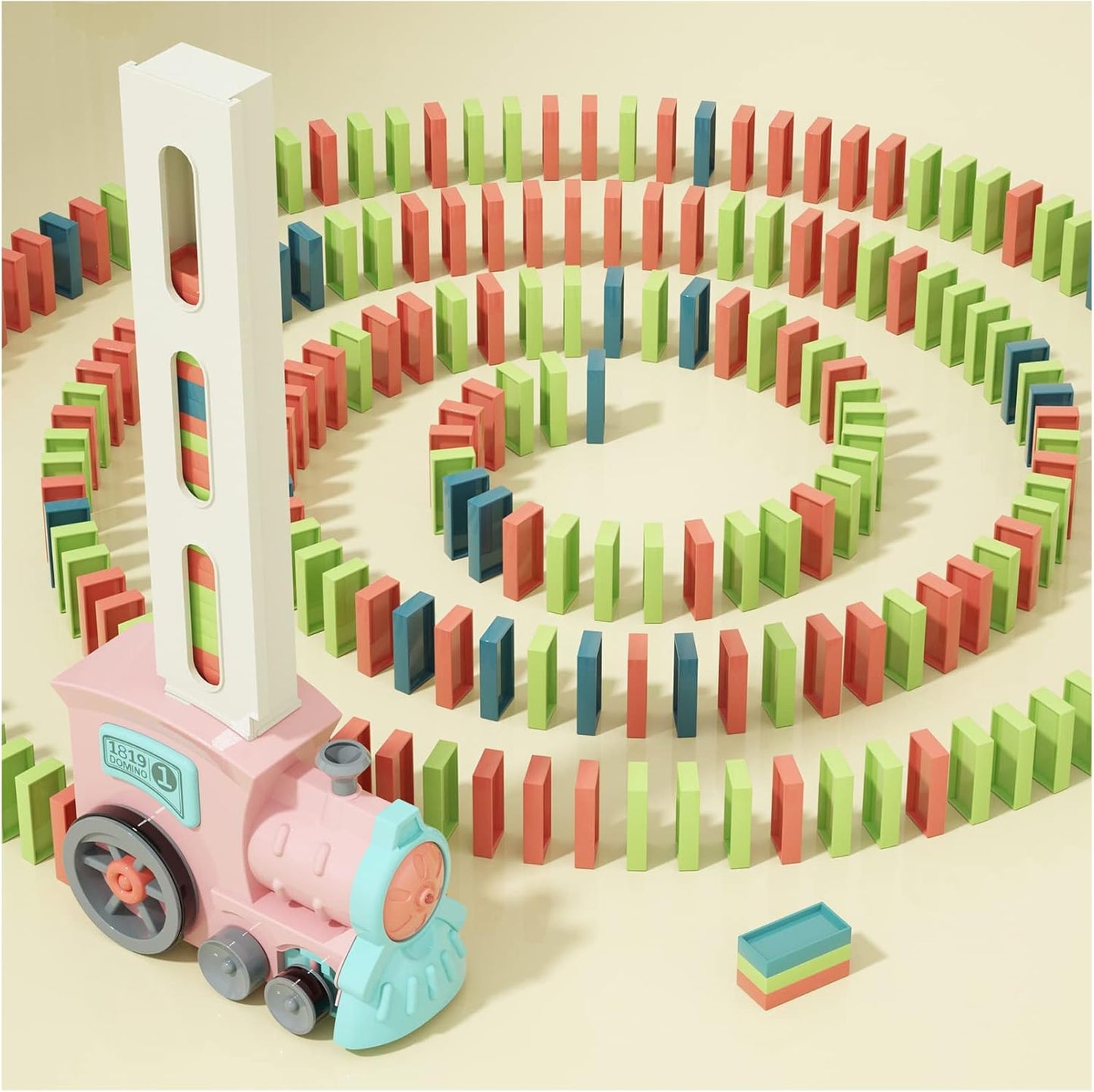 63 PCS Domino Train Toy Set with Sound & Light, Automatic Laying, Safe for Kids Ages 3+