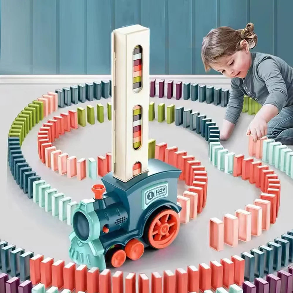 63 PCS Domino Train Toy Set with Sound & Light, Automatic Laying, Safe for Kids Ages 3+