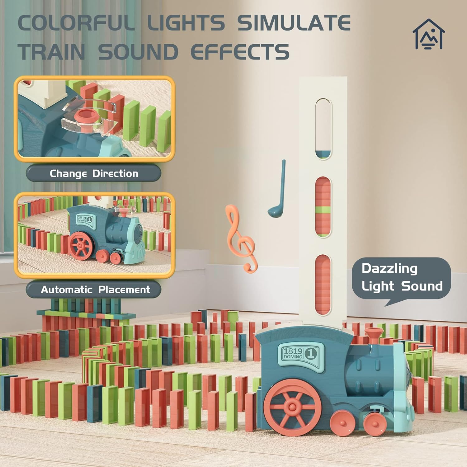 63 PCS Domino Train Toy Set with Sound & Light, Automatic Laying, Safe for Kids Ages 3+