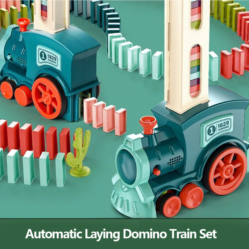 63 PCS Domino Train Toy Set with Sound & Light, Automatic Laying, Safe for Kids Ages 3+