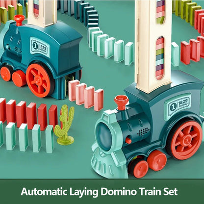 63 PCS Domino Train Toy Set with Sound & Light, Automatic Laying, Safe for Kids Ages 3+