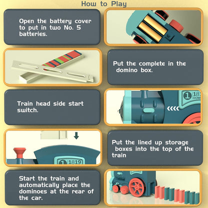 63 PCS Domino Train Toy Set with Sound & Light, Automatic Laying, Safe for Kids Ages 3+