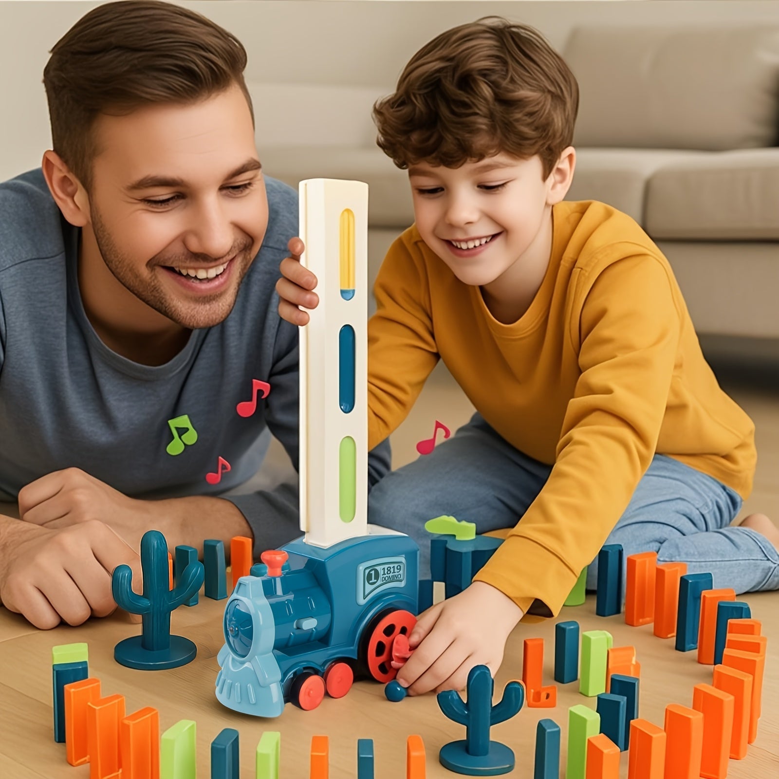 63 PCS Domino Train Toy Set with Sound & Light, Automatic Laying, Safe for Kids Ages 3+