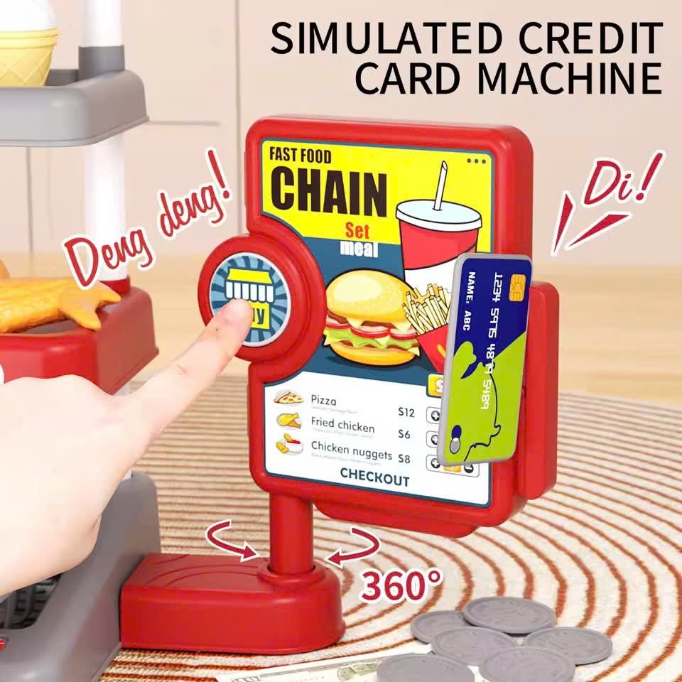 71 Pcs Kids Fast Food Playset Caterer Kitchen Toy Set with Cash Register & Drink Dispenser