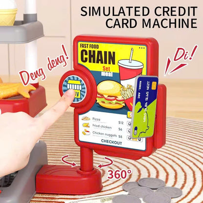 71 Pcs Kids Fast Food Playset Caterer Kitchen Toy Set with Cash Register & Drink Dispenser