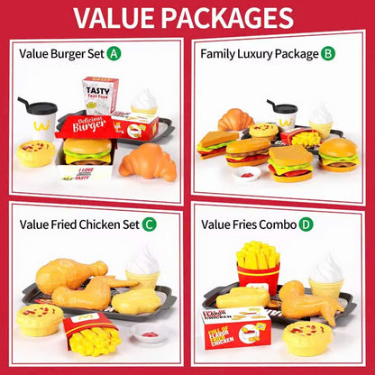 71 Pcs Kids Fast Food Playset Caterer Kitchen Toy Set with Cash Register & Drink Dispenser