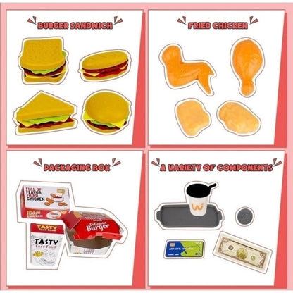 71 Pcs Kids Fast Food Playset Caterer Kitchen Toy Set with Cash Register & Drink Dispenser