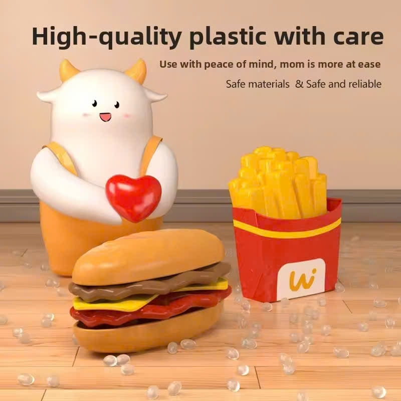 71 Pcs Kids Fast Food Playset Caterer Kitchen Toy Set with Cash Register & Drink Dispenser