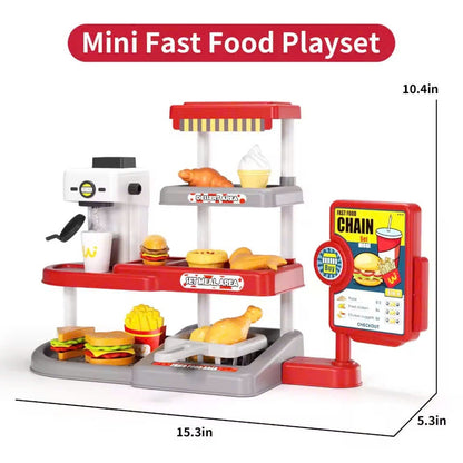 71 Pcs Kids Fast Food Playset Caterer Kitchen Toy Set with Cash Register & Drink Dispenser