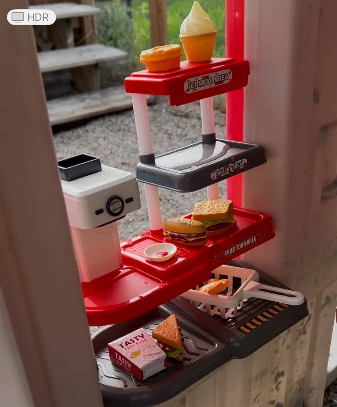 71 Pcs Kids Fast Food Playset Caterer Kitchen Toy Set with Cash Register & Drink Dispenser