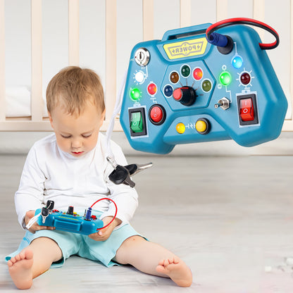 8-in-1 Montessori Busy Board Toy, Ages 3+, Multiple LED Light Switches, Non-toxic