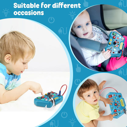 8-in-1 Montessori Busy Board Toy, Ages 3+, Multiple LED Light Switches, Non-toxic