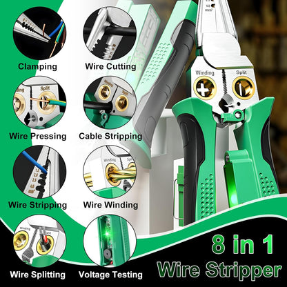 8-in-1 Multi-Functional Wire Stripping Pliers with Electrical Tester, Winding & Split Hole Design, Made from Durable Stainless Steel