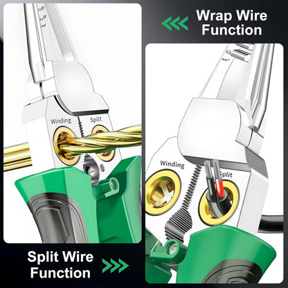 8-in-1 Multi-Functional Wire Stripping Pliers with Electrical Tester, Winding & Split Hole Design, Made from Durable Stainless Steel