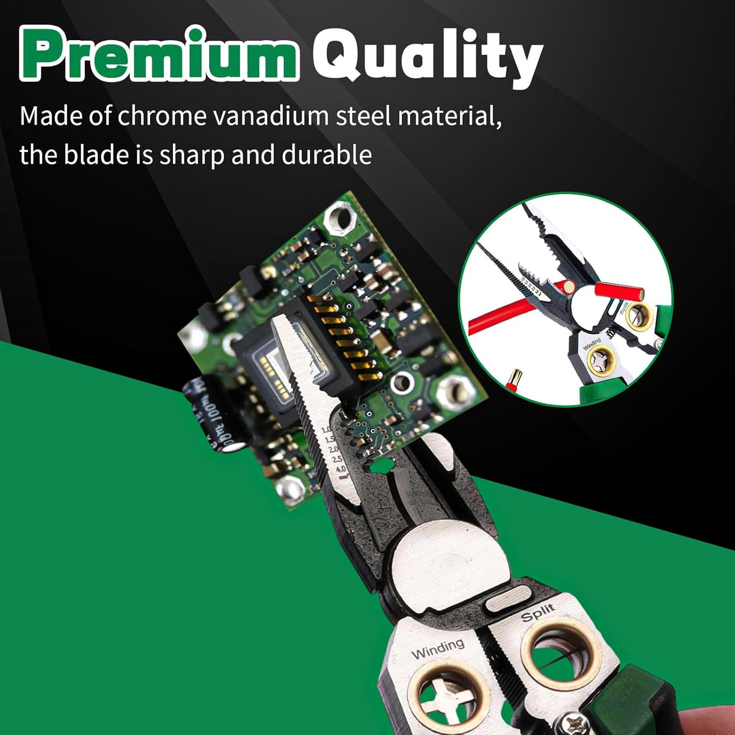 8-in-1 Multi-Functional Wire Stripping Pliers with Electrical Tester, Winding & Split Hole Design, Made from Durable Stainless Steel