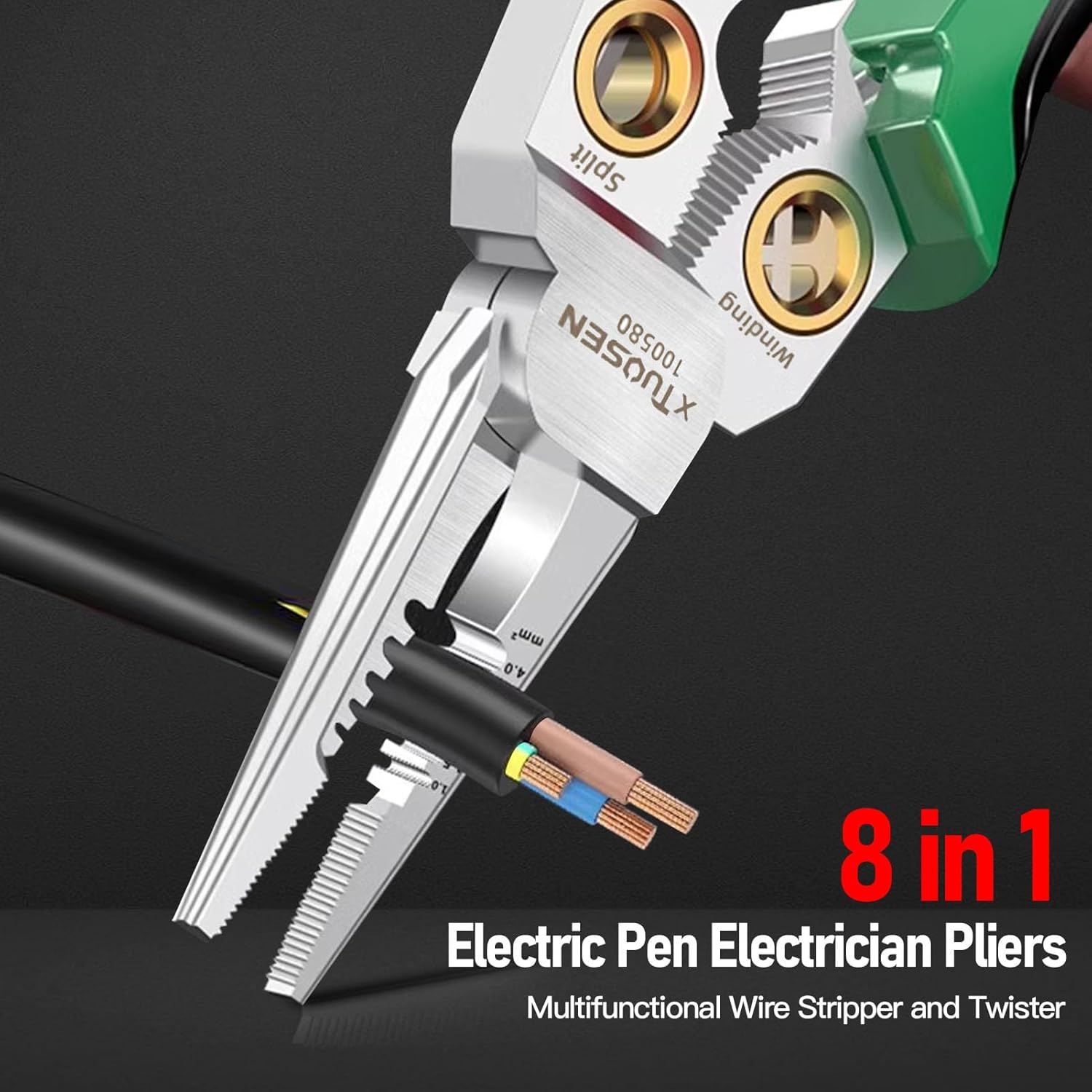 8-in-1 Multi-Functional Wire Stripping Pliers with Electrical Tester, Winding & Split Hole Design, Made from Durable Stainless Steel