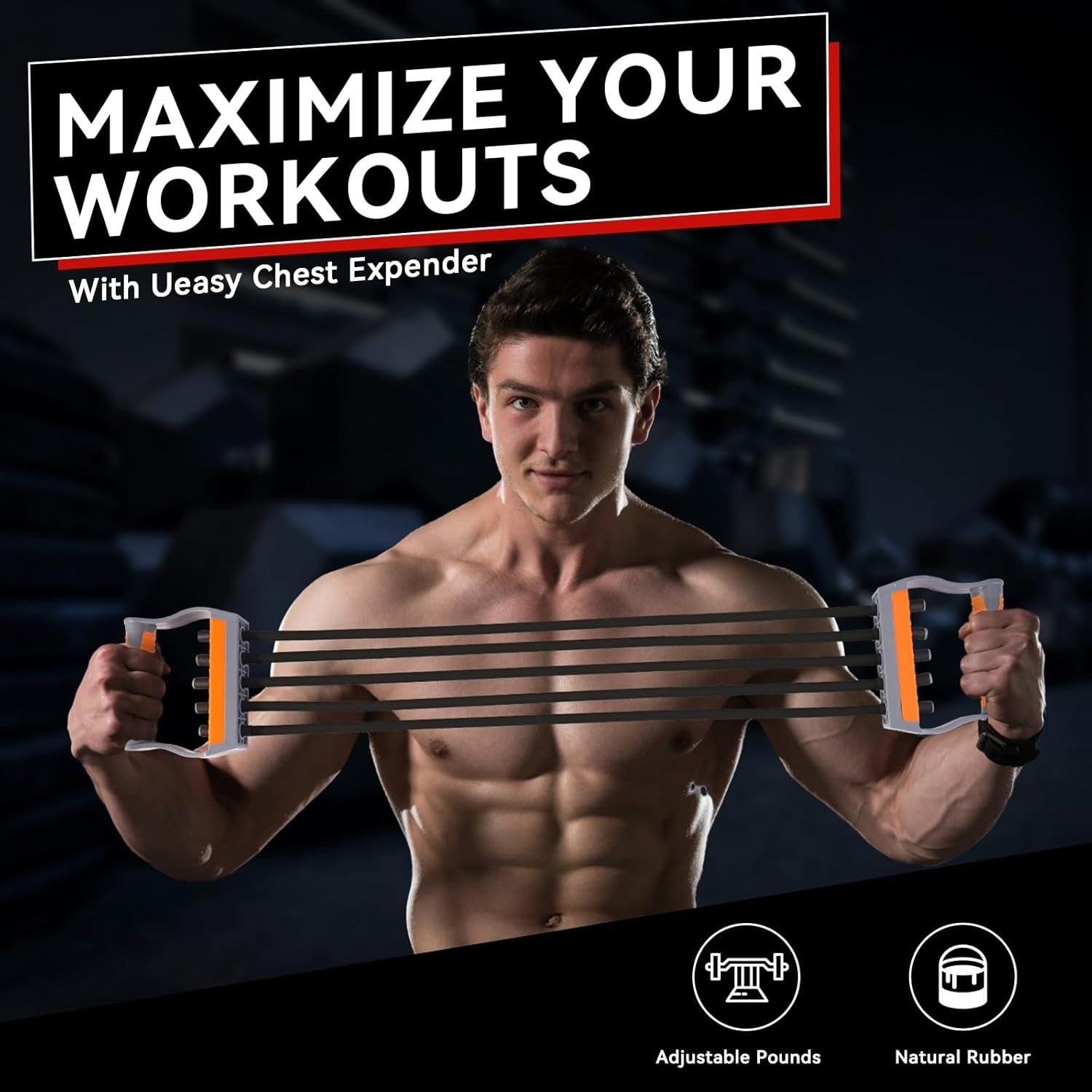 Adjustable Chest Expander 5 Ropes Resistance with Non-Slip Comfortable Handles, Portable & Lightweight Design