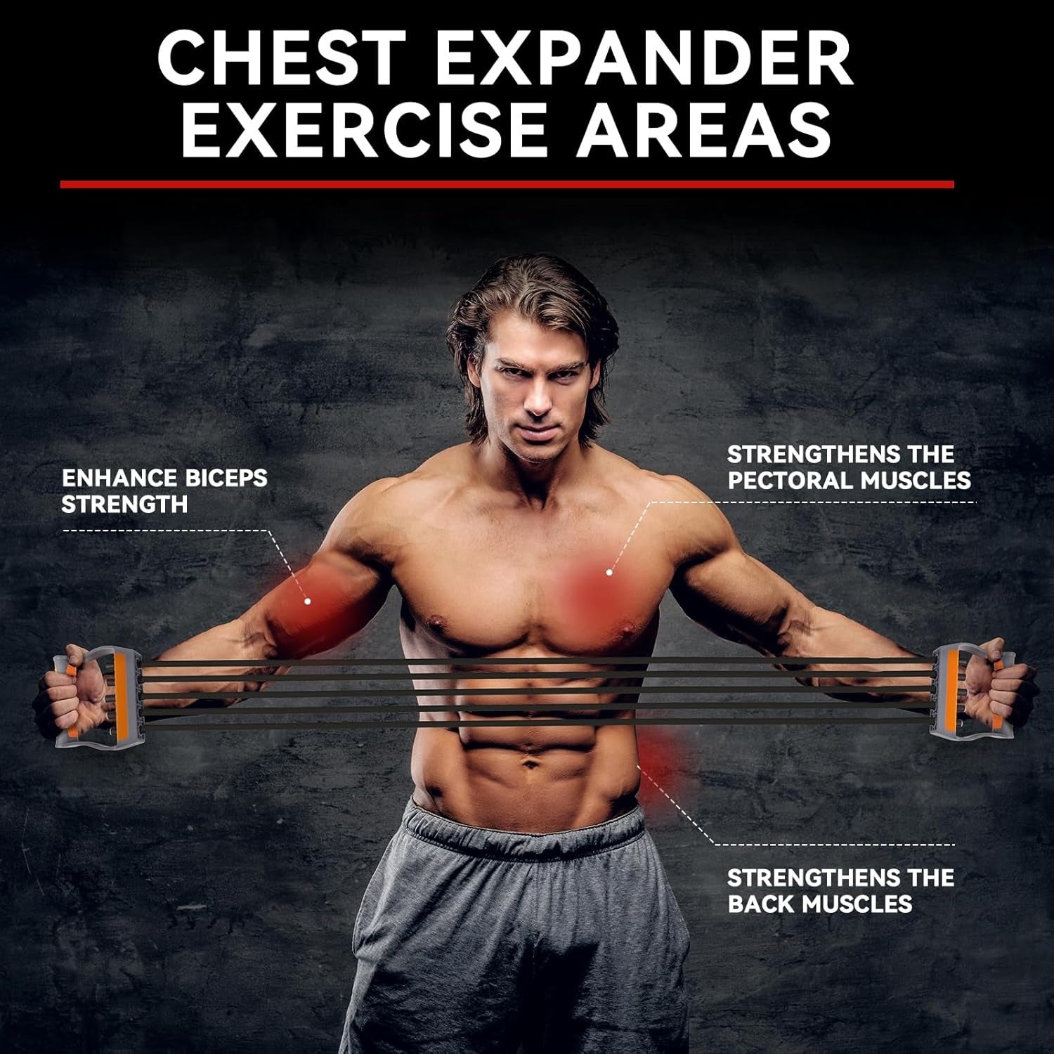 Adjustable Chest Expander 5 Ropes Resistance with Non-Slip Comfortable Handles, Portable & Lightweight Design