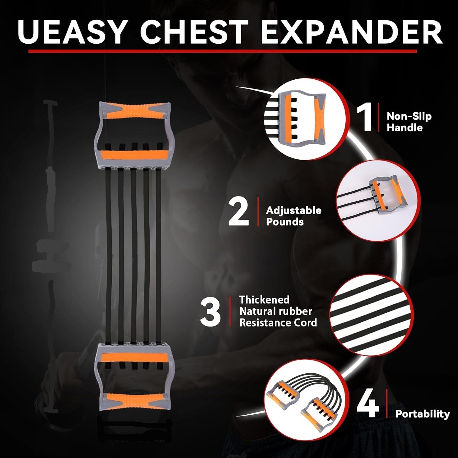 Adjustable Chest Expander 5 Ropes Resistance with Non-Slip Comfortable Handles, Portable & Lightweight Design