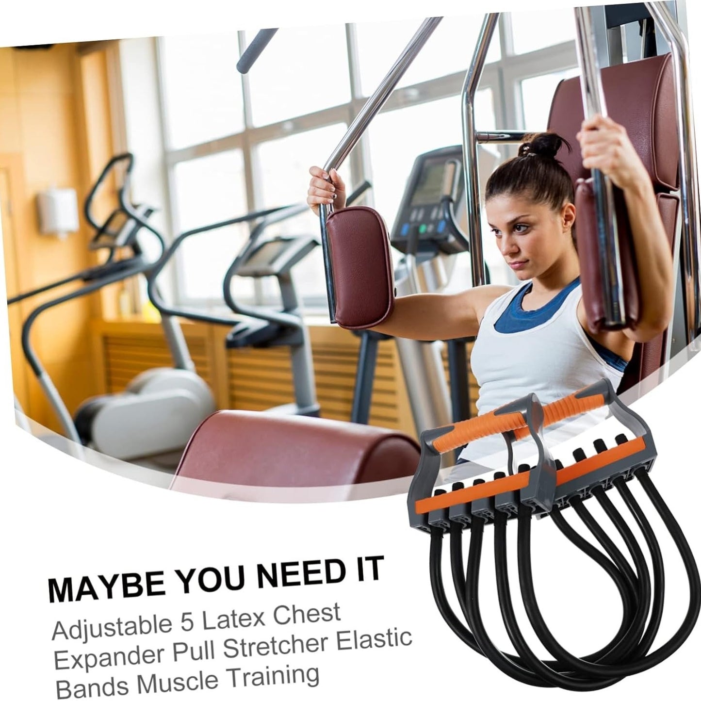 Adjustable Chest Expander 5 Ropes Resistance with Non-Slip Comfortable Handles, Portable & Lightweight Design