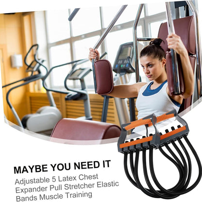 Adjustable Chest Expander 5 Ropes Resistance with Non-Slip Comfortable Handles, Portable & Lightweight Design