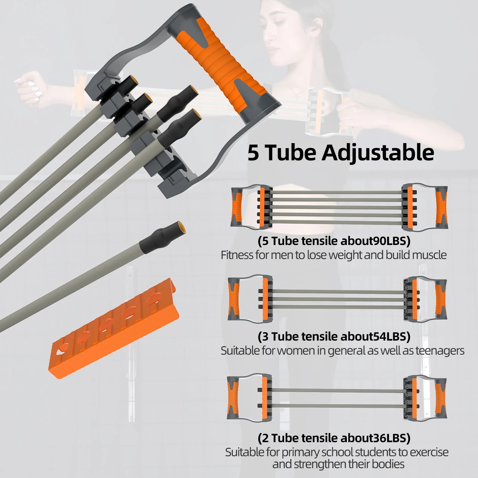 Adjustable Chest Expander 5 Ropes Resistance with Non-Slip Comfortable Handles, Portable & Lightweight Design