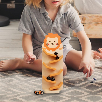 Animals Wooden Car Ramp Racer Toy, Zig Slide, Educational Game, Safe for Ages 1+