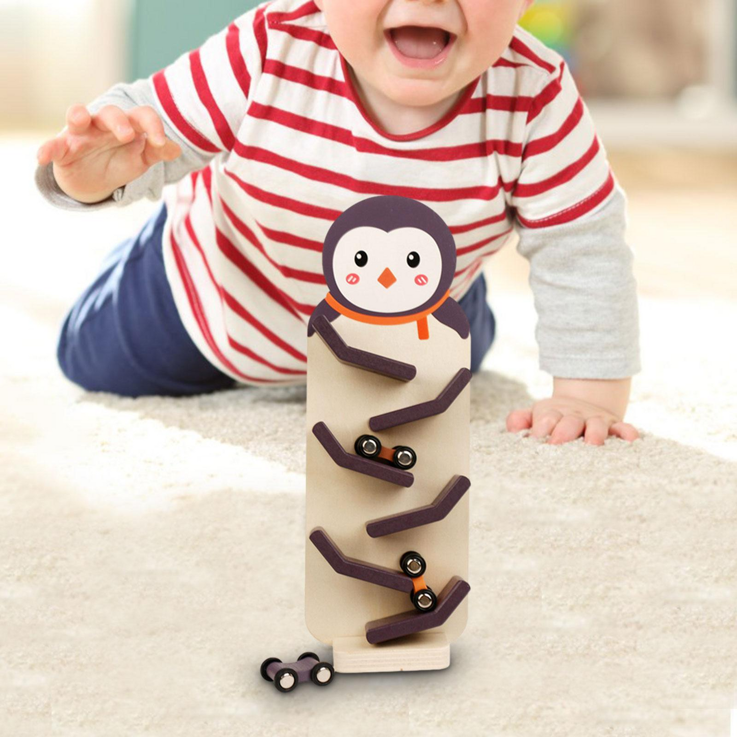 Animals Wooden Car Ramp Racer Toy, Zig Slide, Educational Game, Safe for Ages 1+