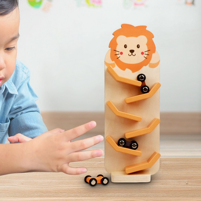 Animals Wooden Car Ramp Racer Toy, Zig Slide, Educational Game, Safe for Ages 1+