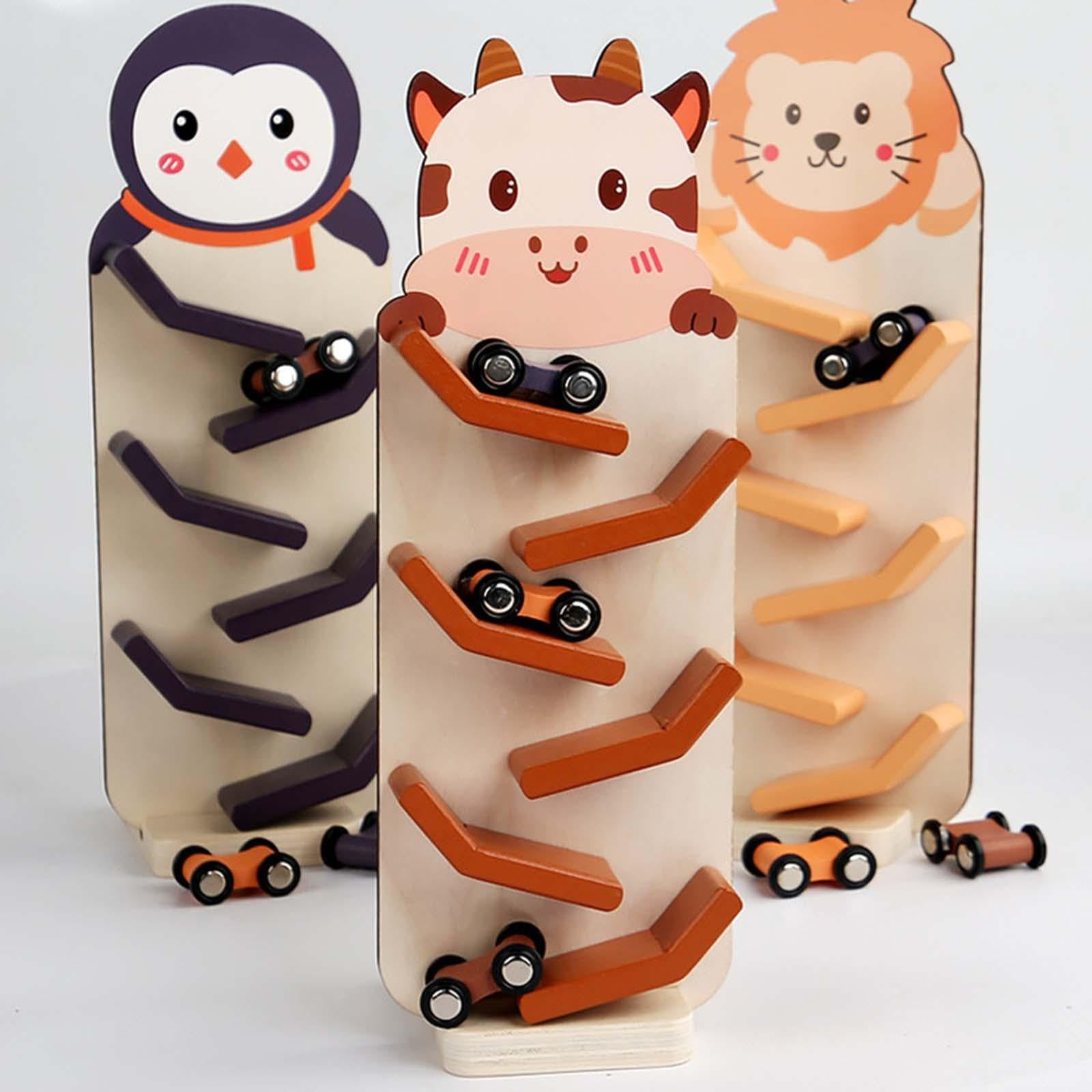 Animals Wooden Car Ramp Racer Toy, Zig Slide, Educational Game, Safe for Ages 1+