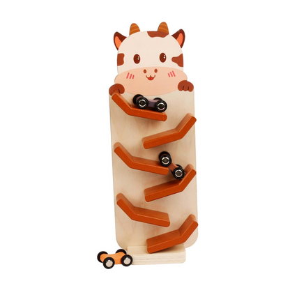 Animals Wooden Car Ramp Racer Toy, Zig Slide, Educational Game, Safe for Ages 1+