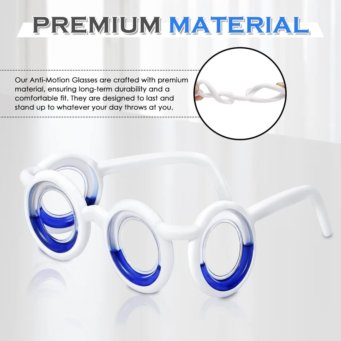 Anti-Motion Sickness Glasses, Lens-Free, Lightweight, Detachable for Travel