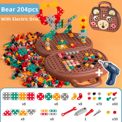 204pcs Magic Montessori Play Toolbox Toy with Electric Drill, Safe for Ages 3+