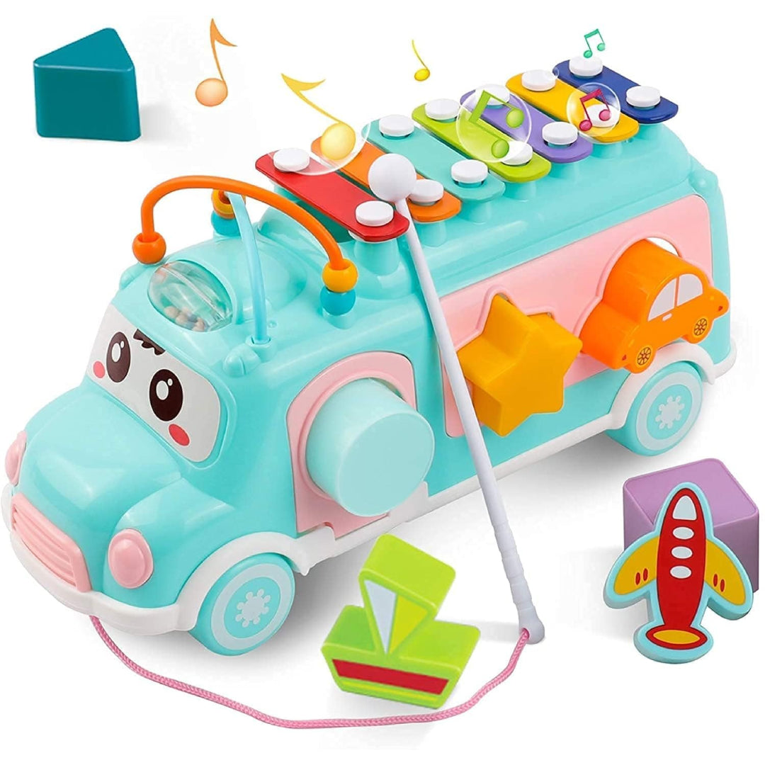 Bus Playing Music Toy, Multifunctional Cartoon Imitation Instrument Xylophone, Baby Tapping Piano