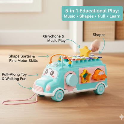 Bus Playing Music Toy, Multifunctional Cartoon Imitation Instrument Xylophone, Baby Tapping Piano
