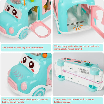 Bus Playing Music Toy, Multifunctional Cartoon Imitation Instrument Xylophone, Baby Tapping Piano