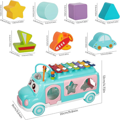 Bus Playing Music Toy, Multifunctional Cartoon Imitation Instrument Xylophone, Baby Tapping Piano