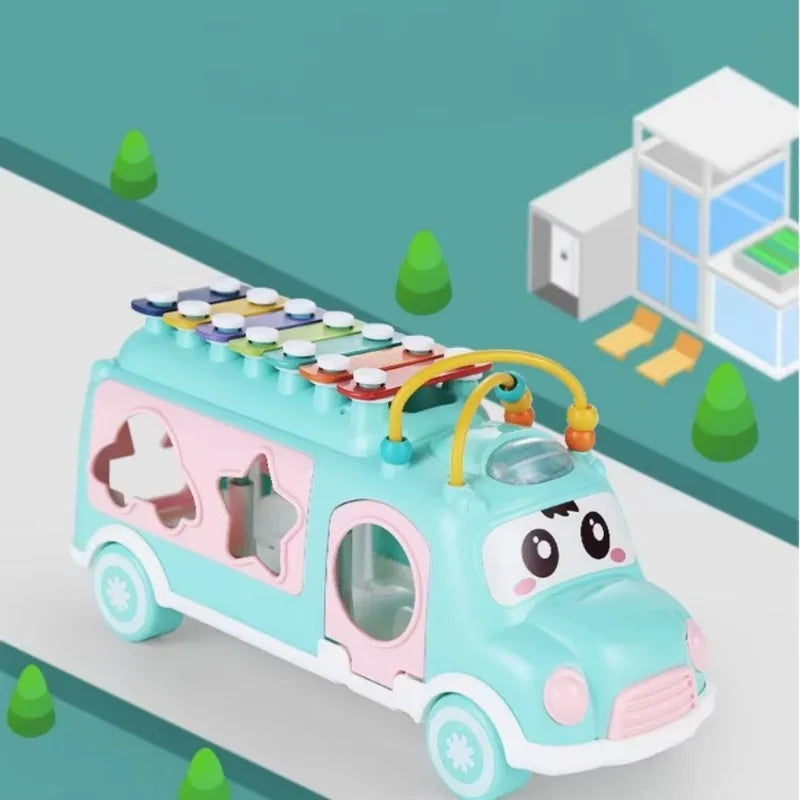 Bus Playing Music Toy, Multifunctional Cartoon Imitation Instrument Xylophone, Baby Tapping Piano