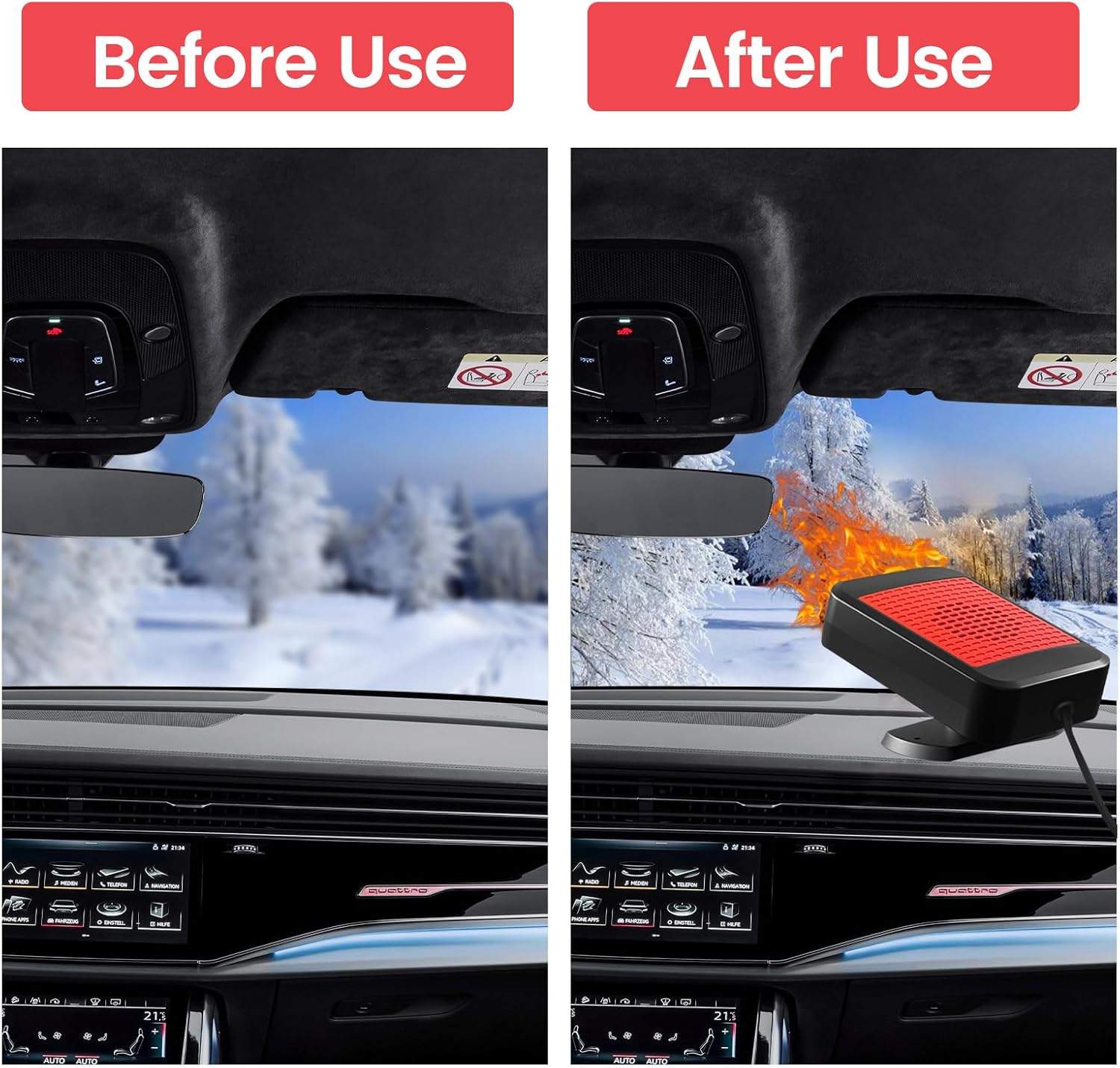 Car Heater, 12V/24v 200W Car Heater 2 in 1 Heating Fan Defroster Demister Car Amplifier Cooling Fans